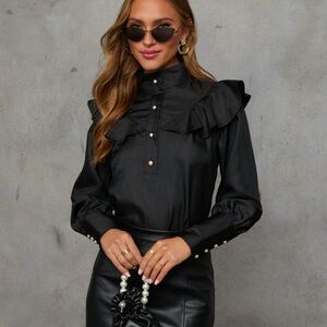 VICI Jaylan Turtleneck Ruffle Shoulder Blouse